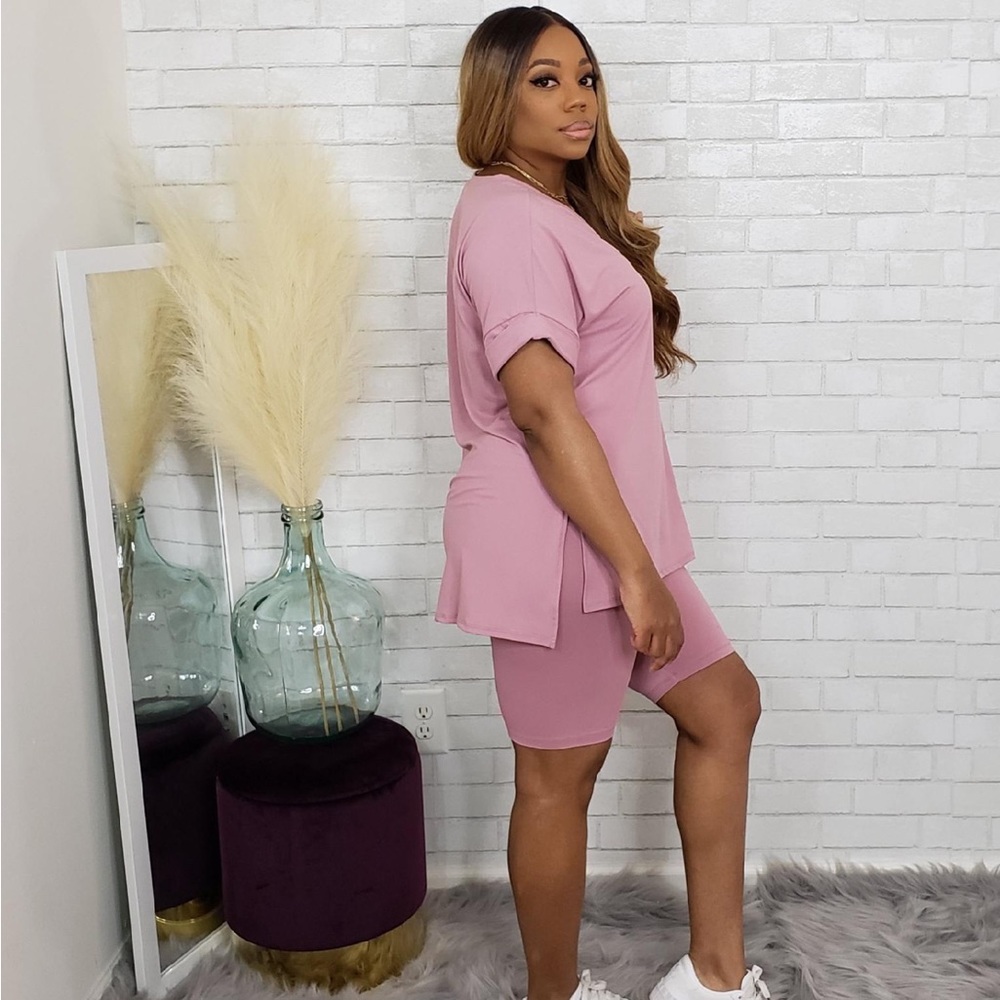 Comfy Chic Biker Shorts Set- Light Rose